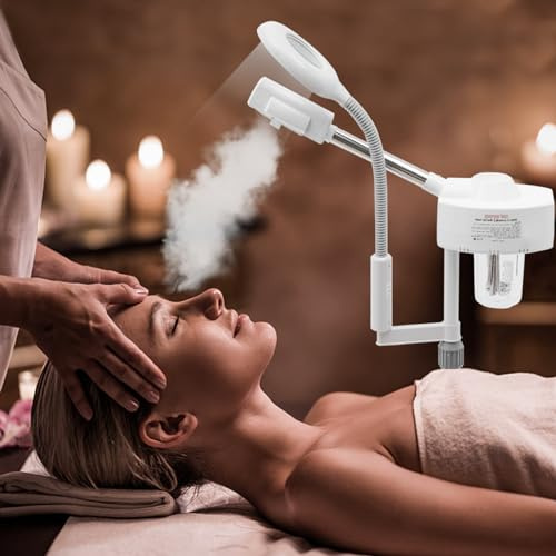Gesichtsdampfer,Warme Nebel, Höhe Einstellbar Bedampfer mit Lupenleuchte Dampfgerät für Salon und Zuhause, Mitesser entfernen, Hautalterung ermäßigen