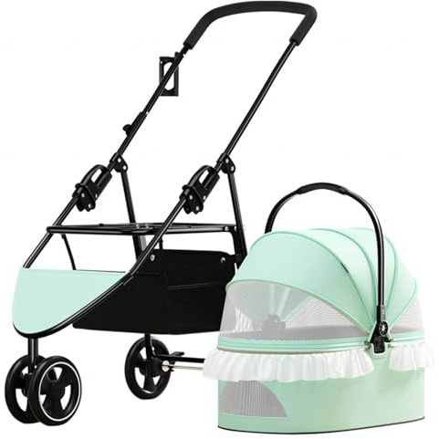 Kinderwagen für Hunde und Katzen – 3-in-1 Faltbarer Haustier-Kinderwagen mit Abnehmbarer Tragetasche Autositz und Kinderwagen - Leichter, Faltbarer 3-Rad-Katzenwagen,Green