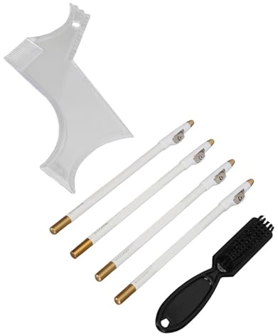 Beard Guide Stencil Template Kit, Beard Styling Trimming Tool Portable with 4pcs Barber Pencil Brush for Salon (White)