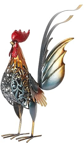 Tyenaza Décoration De Coq en Métal, Sculpture De Coq en Métal Sculpté, Statue De Coq en Fer Décorative pour Jardin, Terrasse, Maison, Cour, Cuisine, Décoration