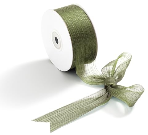 CHUQING Geschenkband altgrün Breite,Schleifenband Hochzeit,38 mm x 22 Meters,Olivgrün Chiffonband, Geschenkverpackungen Blumensträuße