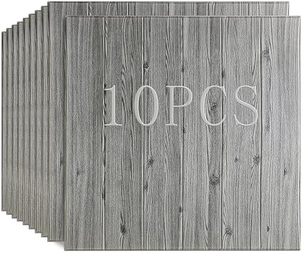 RDCIRP 10 Stück 3D-Tapete mit Holzmaserung, Selbstklebende Wandpaneele | dekorative Wand in Holzoptik for Wohnzimmer, Schlafzimmer, Küche (Color : grau)