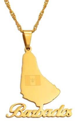 GZHENGZG Herrenhalsketten und Damenschmuck Barbados Island mit Flaggenanhänger ilver Farbe Halsketten/Goldfarbe Bartschmuck Geschenk