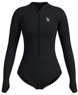 KMT Wetsuit for Women, Womens Long Sleeve Shorty Wet Suits 2mm Front Zipper Springsuit Surfing Surf-wear Diving Swimming Scuba One Piece, Size 8
