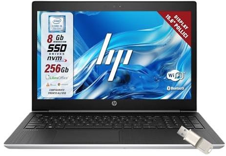 HP Probook, Pc Portatile intel i5-7200u 2.5Ghz 2 Core, Display HD da 15.6, Ram 8Gb, SSD 256Gb, Notebook Pronto all'uso con Libre Office, Omaggio Chiavetta USB FingerPrint (Ricondizionato)