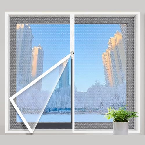 Sh000ad Winter Fenster Isolierfolie Panel-Isolierung Staubdicht Winddicht Kälteschutz Isolier-Schutz-Vorhang,Ohne Bohren Thermo Vorhang,mit Reißverschluss,Breite x Höhe (90cm x 200cm)