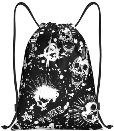 Rucksack Mit Kordelzug Weißer Punk-Totenkopf-Print Turnsack Damen Gymnastikbeutel Mädchen Rucksack Für Damen & Herren, Für Yoga, Schwimmen, 36x42cm