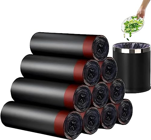 RTBQJ-AT Bolsas de basura negras con asas de amarre, 10 rollos x 15 bolsas, bolsas de basura de 10-15 L, resistentes sin perfume, bolsas de basura para cubo de basura de baño, cocina y oficina (45 x