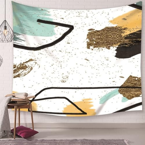 Homxi Wandteppich Psychedelic 150 x 130 CM,Polyester Wandteppich Deko Kinderzimmer Abstrakte Linienmuster Wandteppich Wanddecke Schwarz Blau Gelb