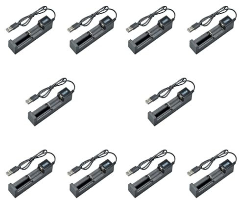 KEALLANS 10 x Caricabatterie USB 1 Slot Caricabatterie Batteria al Litio Ricaricabile Universale a Ricarica per 18650 26650 14500 16340