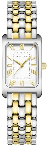 HOLSTOUR Klockor för kvinnor vintage armband romersk urtavla rektangulärt fodral guldklocka vattentät med verktyg, guldsilver