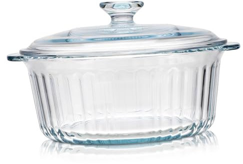 WEKADRIN Clear Glass Casserole Dish with Lid Round Baking and Cooking Pot for Stewing Soup and Braising Aesthetic Bakeware for All Cooking Needs