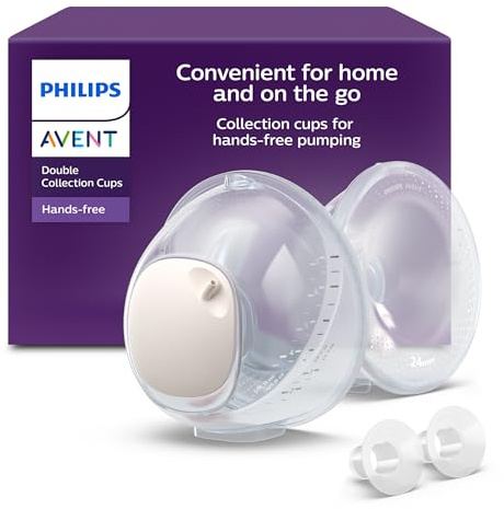 Philips Avent - deux flacons de recueil ultra-légers et transparents pour tire-lait électrique mains libres, 4 téterelles (2x 21 mm, 2x 24 mm), 2 inserts (19 mm), guide des tailles, SCF439/01