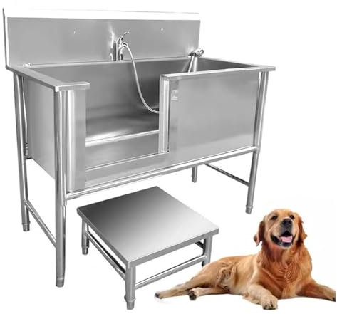 120 depth 50,Professional Stainless Steel Pet Dog Grooming Bath Tub outside Dog Washing Station with Sliding Door for Large Pet Dogs Home Commercial