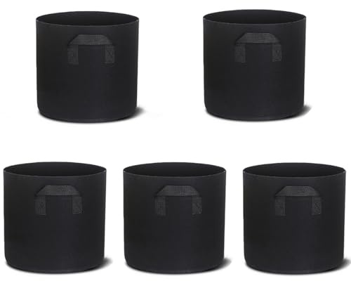 SEKAIHEWA Plant Grow Bags,5-Pack 5 Gallon Black Heavy Duty Nonwoven Vegetable Planter Containers Pots,Biodegradable Breathable Growbag for Potato Tomato Pumpkin Onion Strawberry(UK Outdoor Use)
