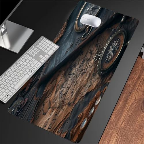 ShangShengzi Vintage Compass Gaming Mouse Pad 35.4x15.7x0.12 inch Large Mouse Mat XL Extended Desk Mat Washable Keyboard Mousepad Big Desk Pad with Non-Slip Base and Stitched Edge for Office/Gamer