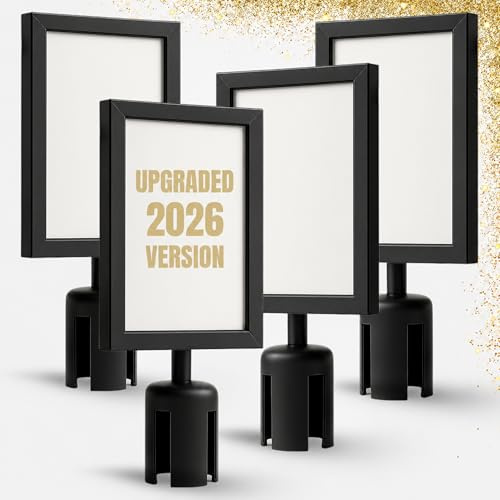 Chambridge 4PCS Stanchion Sign Holder A4 – Heavy Duty Iron Black Vertical Display Frames 21,8x32CM for Crowd Control Signs, Ticket Booth Cardboard Stand, Durable Sign Holder for Events & Queues