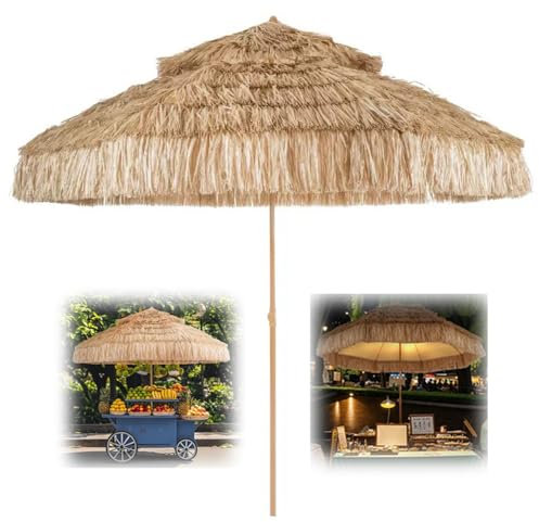 RTVGNSZSJL Parasol De Jardin Extérieur en Paille 280cm, Parasol De Plage Hawaï Double Toit 8 Baleines, Portable Parasol De Terrasse pour Balcon, Plage, Jardin