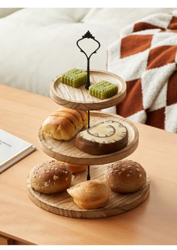 Uwenkjie 3-Tier Round Wooden Cake Stand, Warm Brown Yellow Paulownia Wood Display Tray for Desserts, Cupcakes, Afternoon Tea