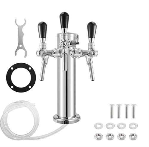Spillatore Birra Da Casa Torre for birra alla spina, torre for birra a 3 rubinetti, dispenser for rubinetto a 3 vie a colonna in argento da 3'' con manopola regolabile del flusso, accessori bar