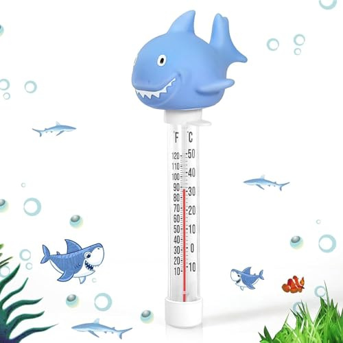 Pool Thermometer Hai, Poolthermometer Schwimmend, Wasserthermometer Pool, Sicherheitsbad Hai-Messgerät, Schwimmende Wassertemperatur-überwachungsgerät Für Spa-Badewanne Aquarium Teich Bad Innen