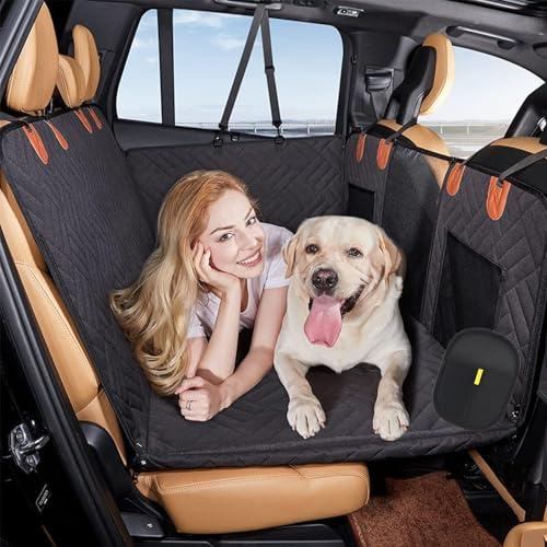 Hartboden Autositzerweiterung Fuer Hunde, Hundesitz Auto Rückbank Mit Harter Unterseit, Wasserdicht Kratzfest rutschfest Rücksitzschoner Hund Für Auto Van SUV (Black)