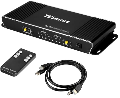 TESmart 4 Ports HDMI KVM Switch, for 4 Computers 1 Monitor, 4K@30Hz, EDID Emulators, Picture in Picture Mode, USB 2.0, IR Remote/Hotkey/Auto-Switching, with 2x1.5M KVM Cables, for Windows/Mac/Linux