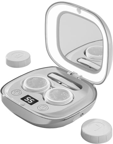 Rechory Ultrasonic Contact Lens Cleaner - Intelligent Cleaning Machine for Soft and Rigid Contact Lenses | Compact Daily Vision Care Device for Home Vacation Indoor Trip School Travel