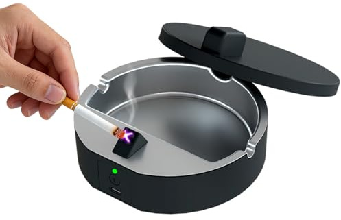 Electronic Ashtray with Lighter, Car & Outdoor 2-in-1, USB-C Rechargeable, One-Touch Ignition, Detachable Lid for Easy Cleaning.