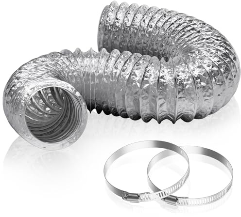 HG Power Tubo di scarico dell'aria condizionata, 100 mm, lunghezza 2 m, con 2 fascette stringitubo | Tubo flessibile rinforzato in alluminio per HVAC, cappa aspirante, ventilatore, asciugatrice, argento