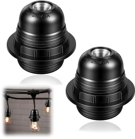 2Pcs Edison Screw ES E27 Lamp Holder, E27 Light Bulb Pendant Socket Deco Screw Lampholder Fitting in Black Ceiling Table Lamp Fittings with 10mm Threaded Entry, Pendant Light Fitting