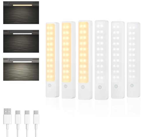 TEENBOX Schrankbeleuchtung Unterbauleuchte Küche LED Lampe, 6 Stück | Mit Bewegungsmelder, USB-C Aufladbar, Für Küchen, Für Treppen und Kleiderschränke
