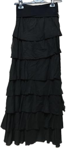 Minni Moon Falda con Volantes de Gasa, Tallas XS-S y M-L, Marrón Negro Verde Vino, Larga, Ligera (FR/ES, Letras, M, Regular, Regular, Negro)