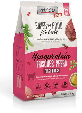 arelf Bundle Mac's Cat Mono frisches Pferd 7kg | Monoprotein Katzen Trockenfutter | Getreidefrei | mit Pferd & Süßkartoffel | inkl. Mac's Paw Power Drink 200g gratis