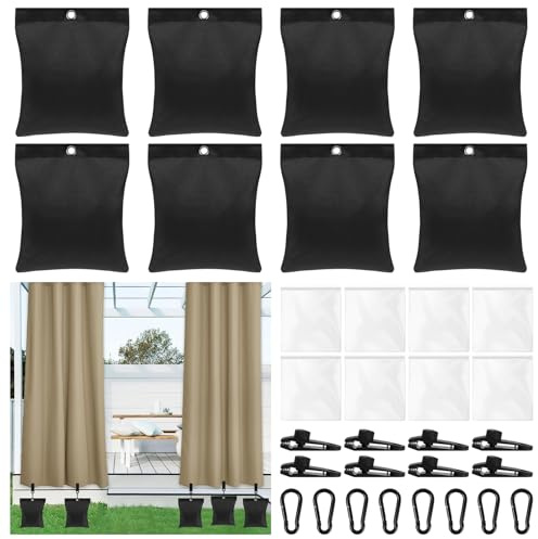 8 Pack Curtain Weights, 68oz Large Outdoor Curtain Weights Bag, Reusable Drapery Weighted Bottom Gazebo Weights Sandbags with Sealed Bags and Clips for Drapes Gazebo Pergola Patio Garden(No Sand)