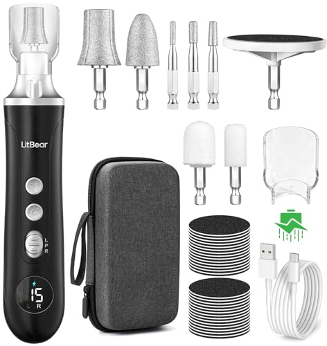 Litbear Electric Nail File for Hand Feet Care, 15 Speed Professional Nail Drill for Thick Toenails, Cordless Pedicure Sets for Feet for Women Men Senior, Home Salon Use