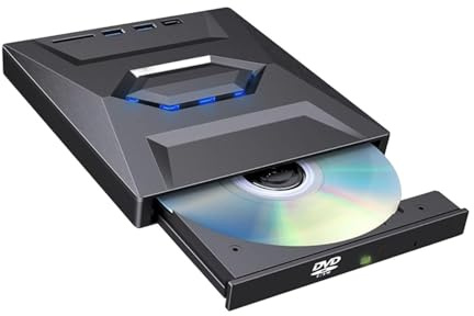 7-in-1 Externes Blu-Ray-Laufwerk, USB 3.0/Typ-C Tragbarer BD/DVD/CD-Brenner, Lesegerät mit USB-Hub, SD/TF-Kartenleser, 6 x Blu-ray-Laufwerk für Laptop, Desktop-PC (1 Stück)