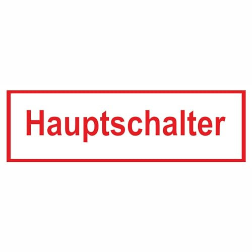Indigos UG Aufkleber Hinweisschild - Hauptschalter, selbstklebend 7,4x2,4cm - selbstklebender Sicherheits Aufkleber für Tür oder Wand - Warnschild für Gebäude, Hotel, Büro, Firma, Haus, Praxis