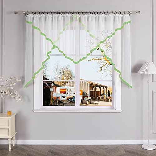 Yujiao Mao Voile Scheibengardine mit Satinband Mode kurz Gardine mit Kräuselband Transparent Grün HxB 120x300cm