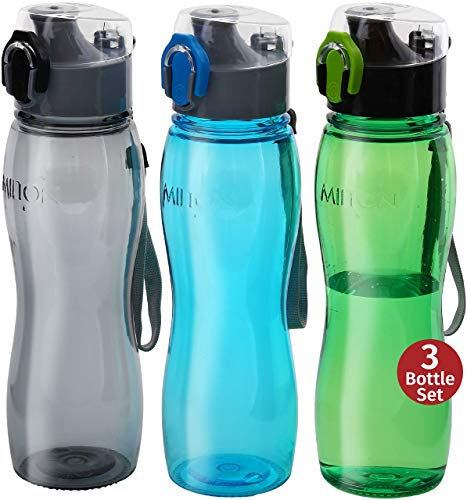 MILTON Kids Water Bottle 3 Pack Triton 25 Oz Large Sports Water Bottle for Men, Women, Kid Wide Mouth Water Bottle with Strap Carry Handle for Bike Gym Running Cycling Multi Color