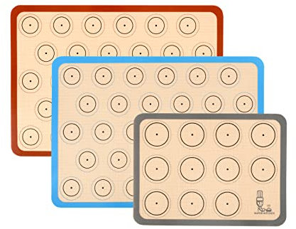 Super Kitchen Set da 3 Tappetini da forno in silicone Antiaderente, Foglio da Forno per Macaron Biscotti Pane - Carta da Forno Riutilizzabile, Stuoia Pasticceria, Resistente al Calore, Senza BPA