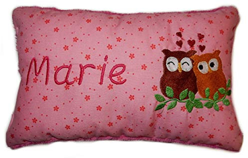 Momelie Rosa Schmusekissen * Kuschelkissen * Eulen * mit Namen Bestickt * 17 x 29 cm * SK-pi_0132