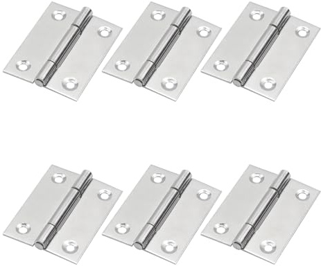 Mcredy Hinges 2 Inch Stainless Steel Jewelry Box Hinge Silver Kitchen Cabinet Door Hinges with Screws for Wardrobe Cupboard Office Doors, 6 Packs