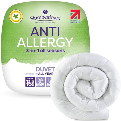 Slumberdown Anti Allergy Single Duvet 13.5 Tog All Seasons - Allergy UK Approved Combi Quilt (4.5 + 9 Tog) for Allergy Sufferers - Made in the UK, Anti Bacterial & Machine Washable (135 x 200cm)