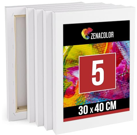 ZENACOLOR 5 Leinwände 30 x 40 cm – Leinwand Acrylfarben/Öl/Gouache – blanko/säurefrei / 100% Baumwolle – Leinwand mit Holzrahmen