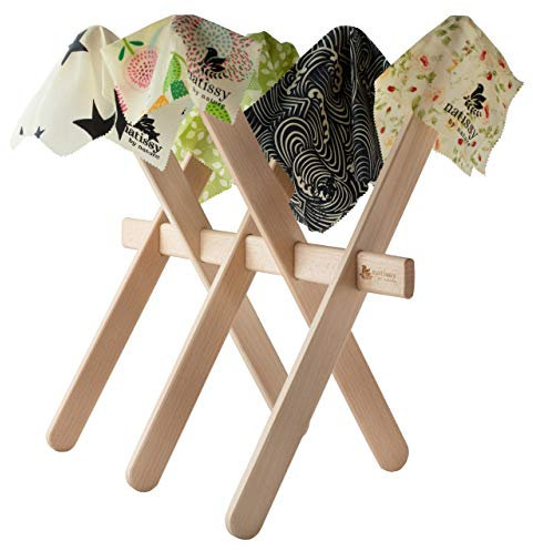 Beech Wood Drying Rack for Reusable Beeswax Wraps, Organic Waxed Food Storage Cloths, Sustainable Plastic Free Bowl Cover & Eco-Friendly Wax Sandwich Wrapper Alternative for Cheese, Fruits, Bread