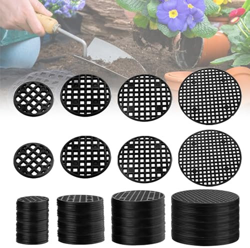 GZhaimai 200 Stück Blumentopf Mesh Pad,Kunststoff Blumentopfgitter für Bonsai-oder Topfpflanzen Verhindern Boden Verlus Schwarz(Φ 2.5/3.5/4.5/7.5 cm)