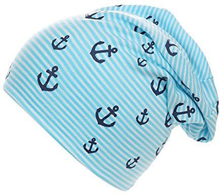 Sonia Originelli Kleinkinder Beanie Mütze Mini Anker Maritim Streifen Jersey Unisex Farbe Hellblau
