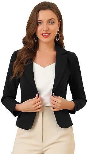 Allegra K Women's Open Front Office Work Business Casual Lightweight Summer Crop Suit Blazer Small Black-Solid