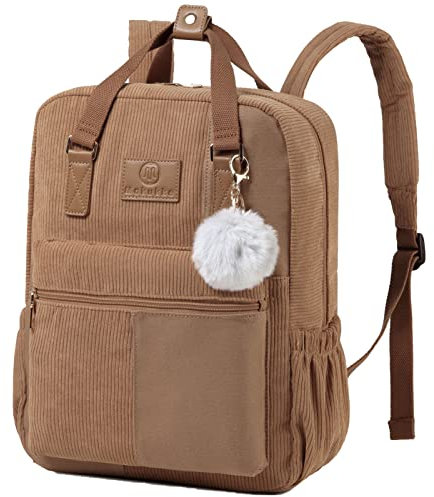Makukke Rucksack Damen&Herren, Cord Daypack Anti-Theft Tasche Casual Schultasche Citytasche, für Schule Lässige täglich,Brown